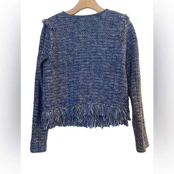 Lilly Pulitzer Simora Cardigan In Oyster Bay Navy Exotic Tweed/Fringe XS - Picture 4 of 4